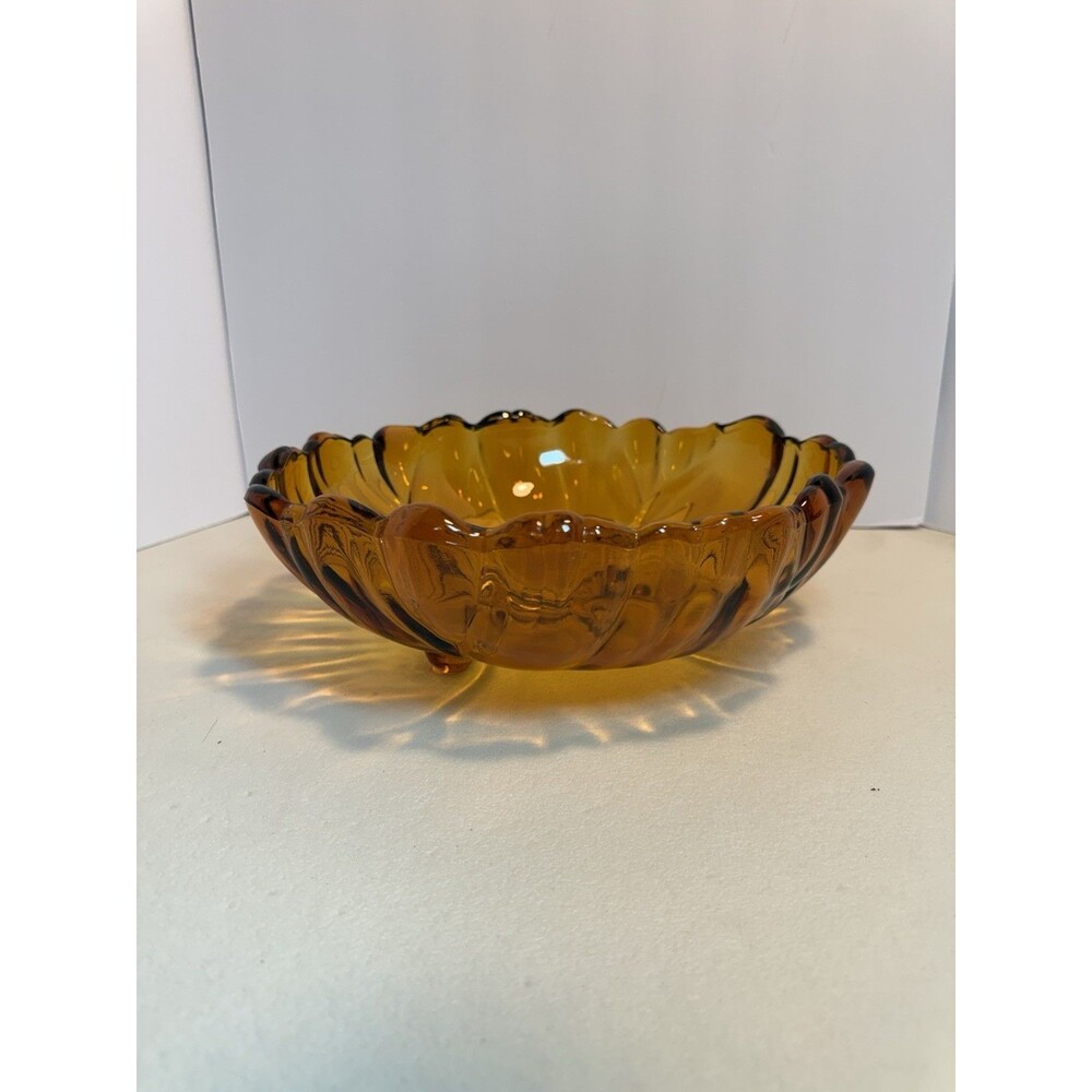 Vintage Amber Indiana Glass Serving Bowl 11" Scalloped Footed Colony Glass 1960s